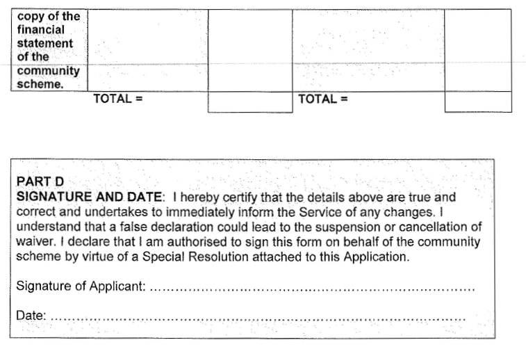 Application waiver of fees community schemes-3