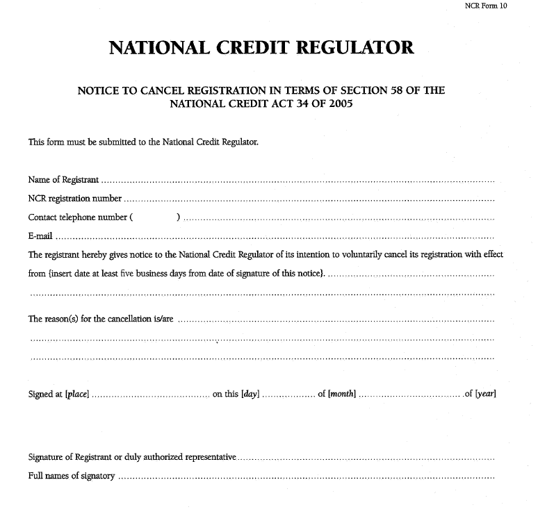 NCR Form 10