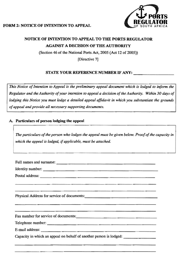 N826 Form 2 Notice of Intention to Appeal pg 1