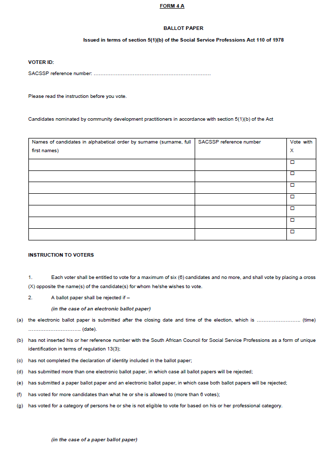 R4783 Form 4A Ballot Paper